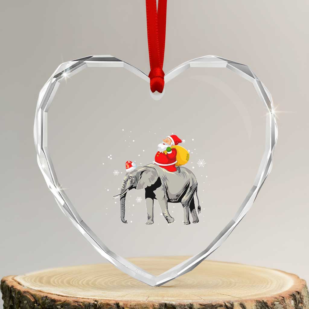 Xmas Santa Riding Elephant Heart Crystal Glass Ornament Xmas Tree Light Funny Festive - Wonder Print Shop
