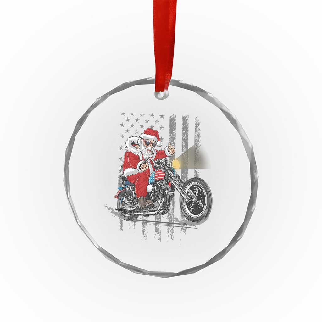 Xmas Santa Riding Motorbike Patriotic USA Crystal Glass Ornament TS09