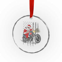 Xmas Santa Riding Motorbike Patriotic USA Crystal Glass Ornament TS09