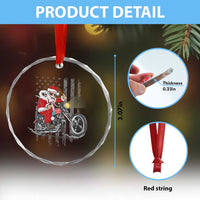Xmas Santa Riding Motorbike Patriotic USA Crystal Glass Ornament TS09