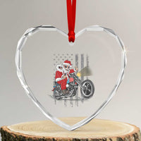 Xmas Santa Riding Motorbike Patriotic USA Heart Crystal Glass Ornament - Wonder Print Shop