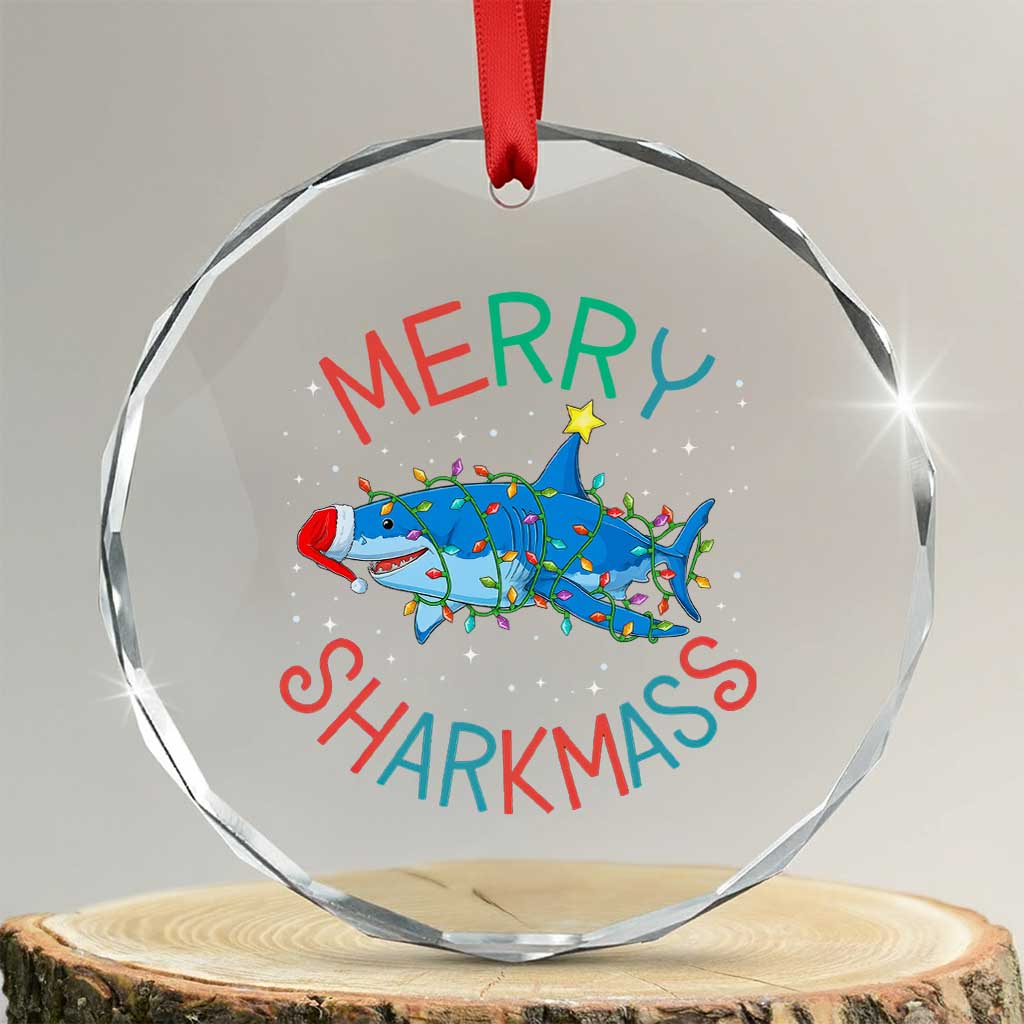 Xmas Shark Crystal Glass Ornament Funny Merry Sharkmas Xmas Gift TS12