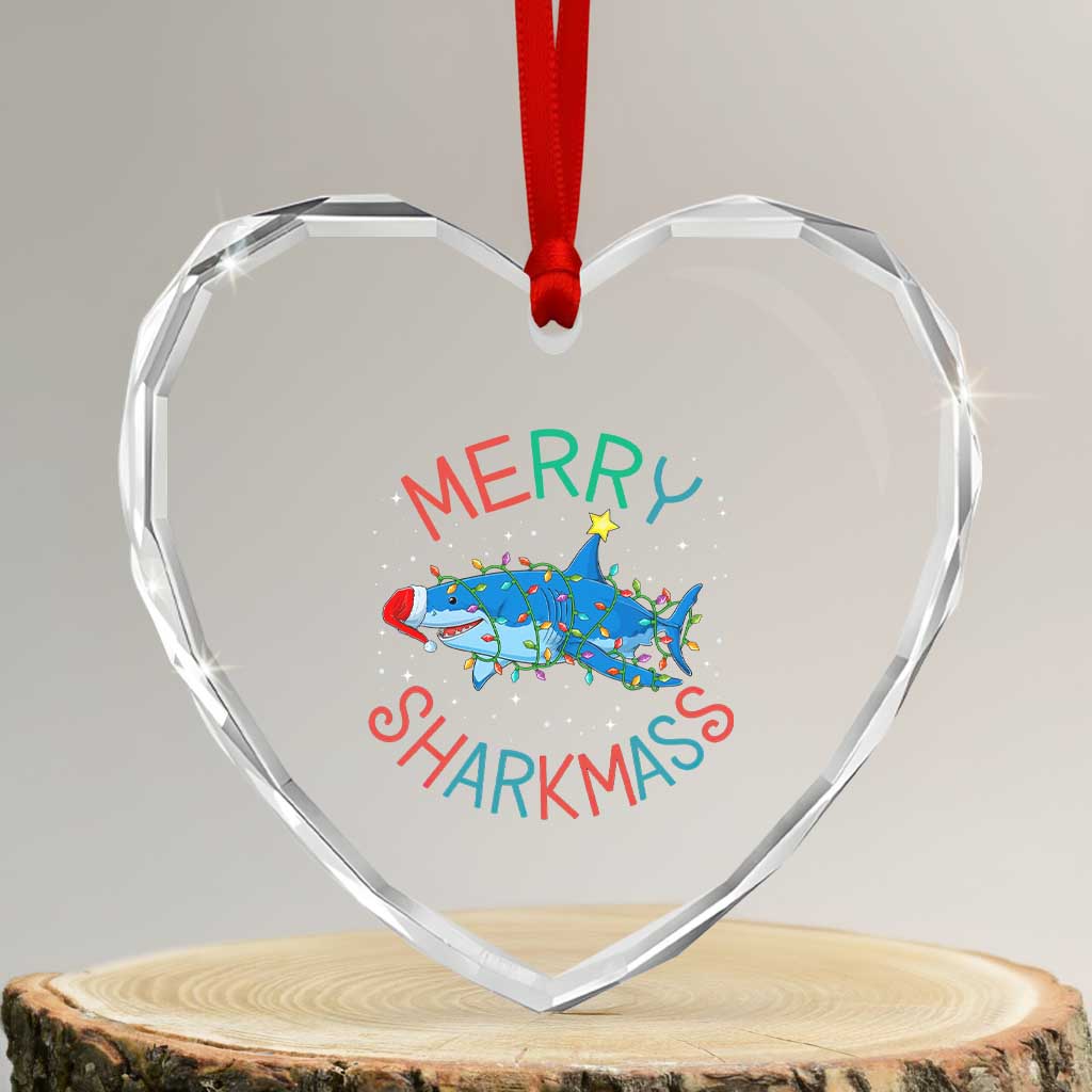Xmas Shark Heart Crystal Glass Ornament Funny Merry Sharkmas Xmas Gift - Wonder Print Shop