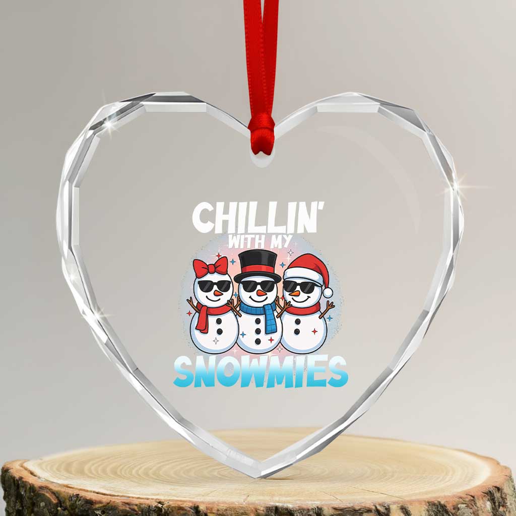 Xmas Snowman Heart Crystal Glass Ornament Chillin With My Snowmies Christmas Snowman - Wonder Print Shop