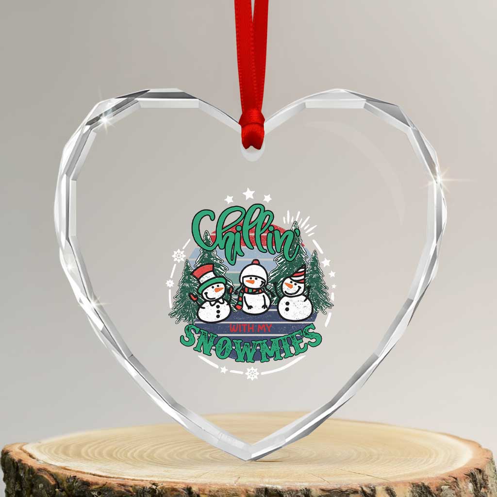 Xmas Snowman Heart Crystal Glass Ornament Chillin With My Snowmies Cute Winter - Wonder Print Shop
