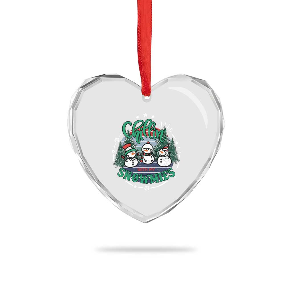 Xmas Snowman Heart Crystal Glass Ornament Chillin With My Snowmies Cute Winter - Wonder Print Shop