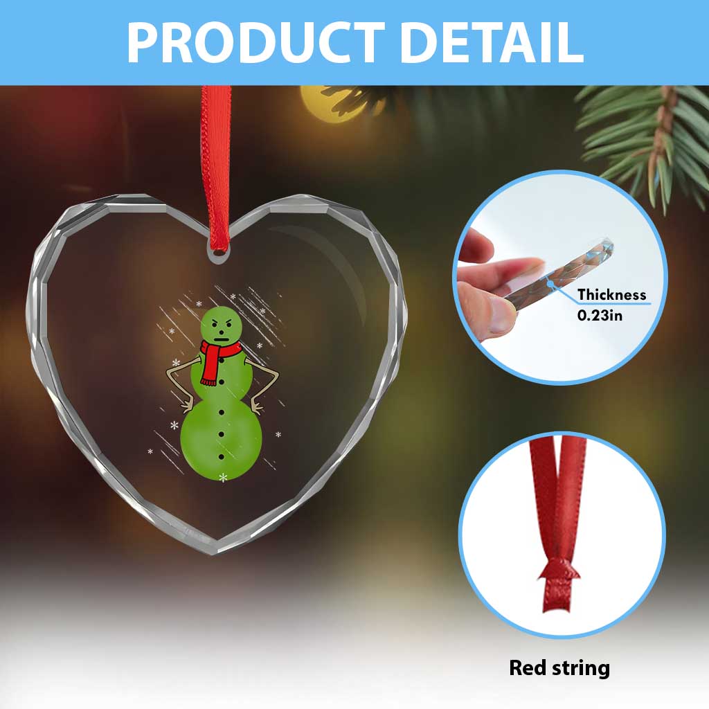 Xmas Snowman Heart Crystal Glass Ornament Funny Angry Snowmen - Wonder Print Shop