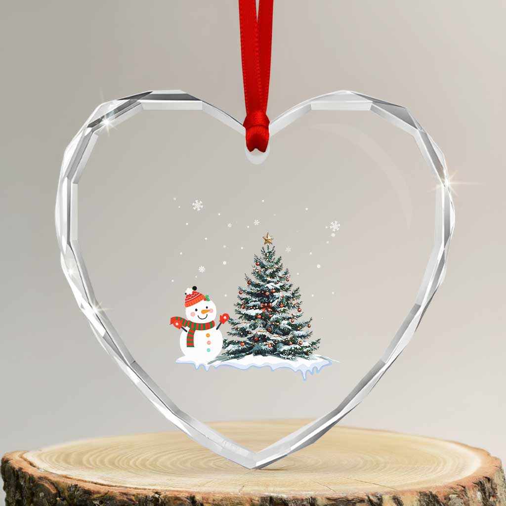 Xmas Snowman Heart Crystal Glass Ornament Funny Snowmen With Christmas Tree - Wonder Print Shop