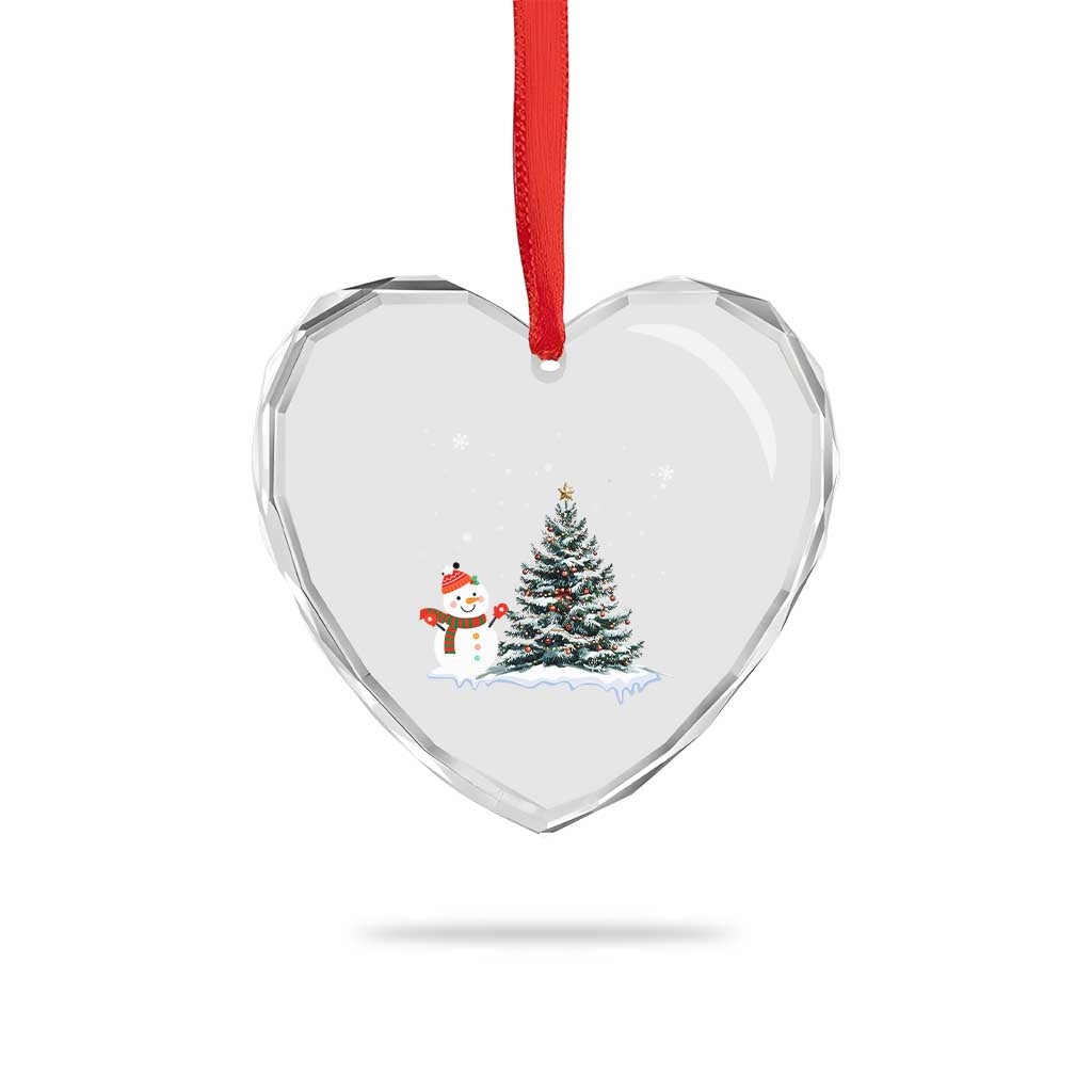 Xmas Snowman Heart Crystal Glass Ornament Funny Snowmen With Christmas Tree - Wonder Print Shop