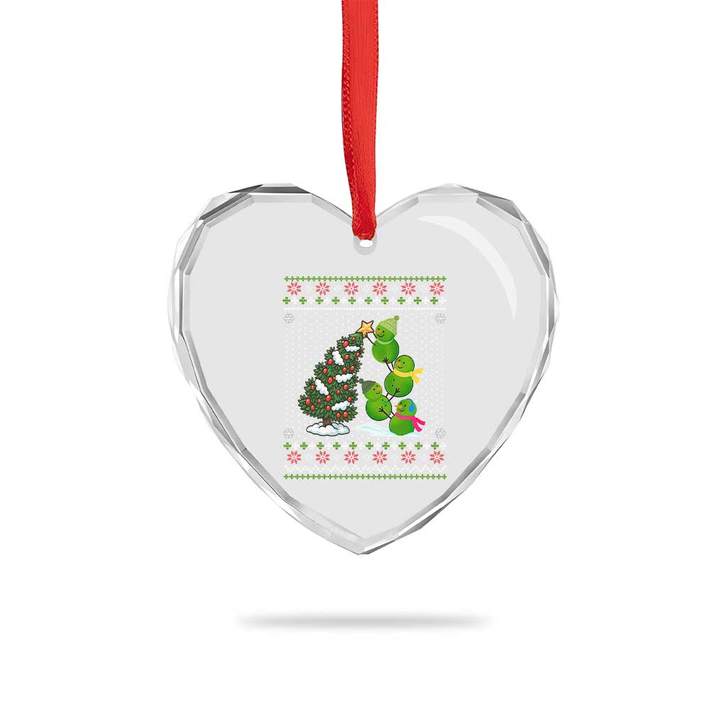 Xmas Snowman Squad Heart Crystal Glass Ornament Funny Holiday Snowmen With Xmas Tree - Wonder Print Shop