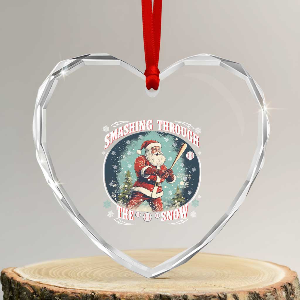 Xmas Sport Heart Crystal Glass Ornament Baseball Player Santa Smashing Through The Snow - Wonder Print Shop