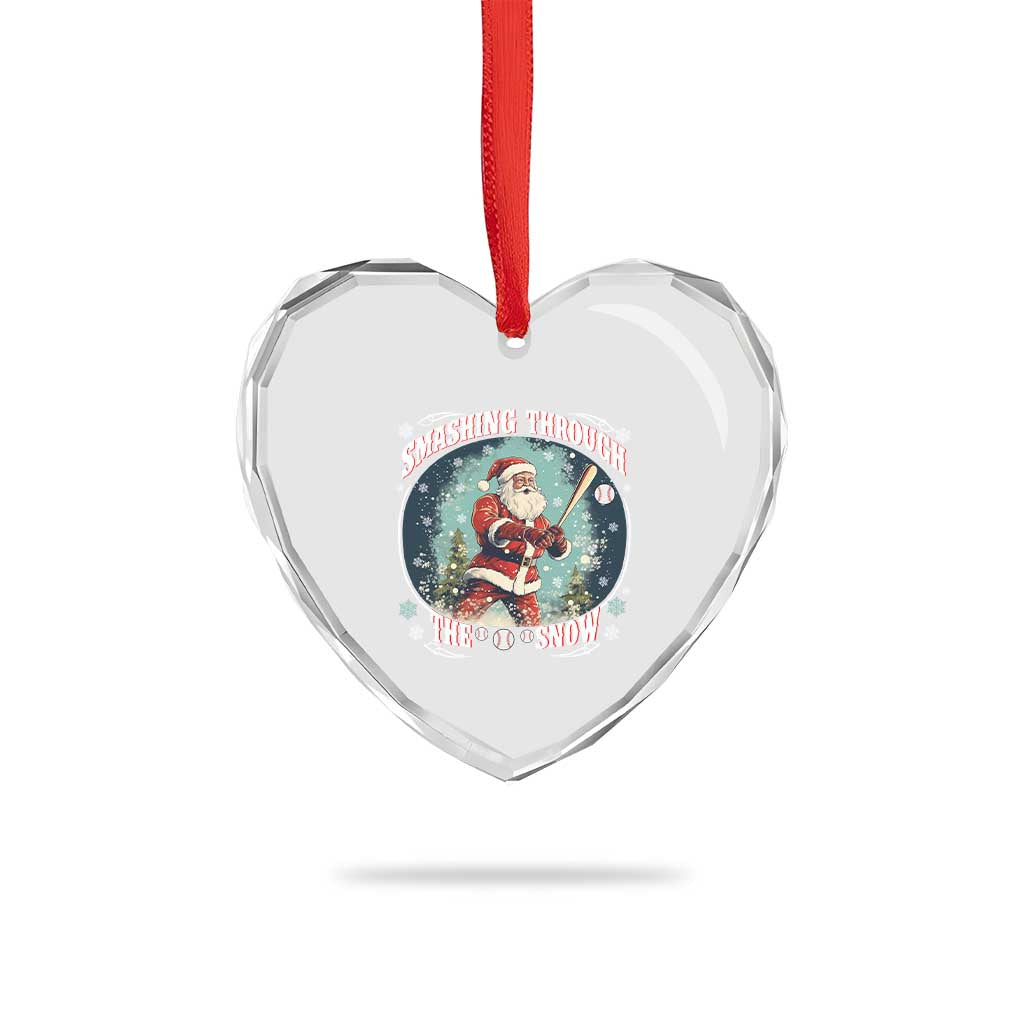 Xmas Sport Heart Crystal Glass Ornament Baseball Player Santa Smashing Through The Snow - Wonder Print Shop