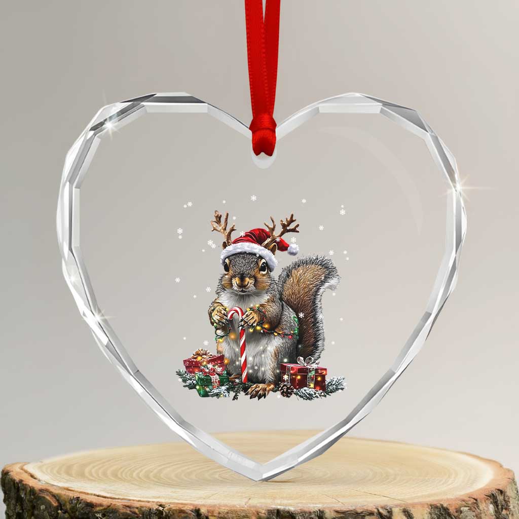 Xmas Squirrel Heart Crystal Glass Ornament Xmas Tree Lights Reindeer Santa Hat Pajamas - Wonder Print Shop