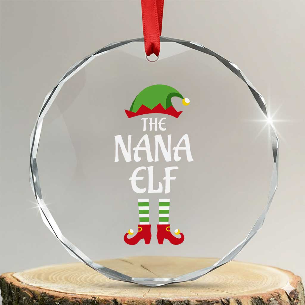 Xmas The Nana Elf Crystal Glass Ornament Funny Grandma Xmas Family Matching - Wonder Print Shop