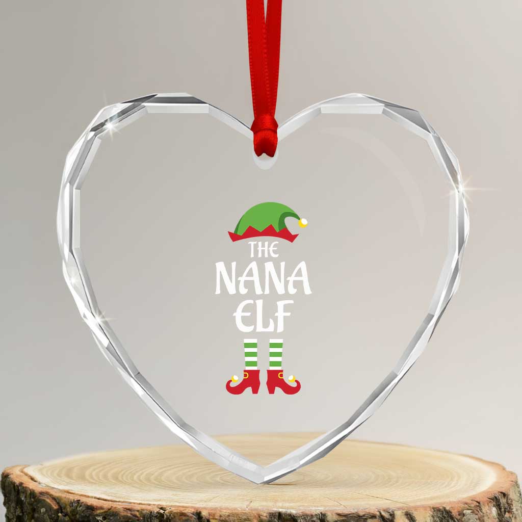 Xmas The Nana Elf Heart Crystal Glass Ornament Funny Grandma Xmas Family Matching - Wonder Print Shop