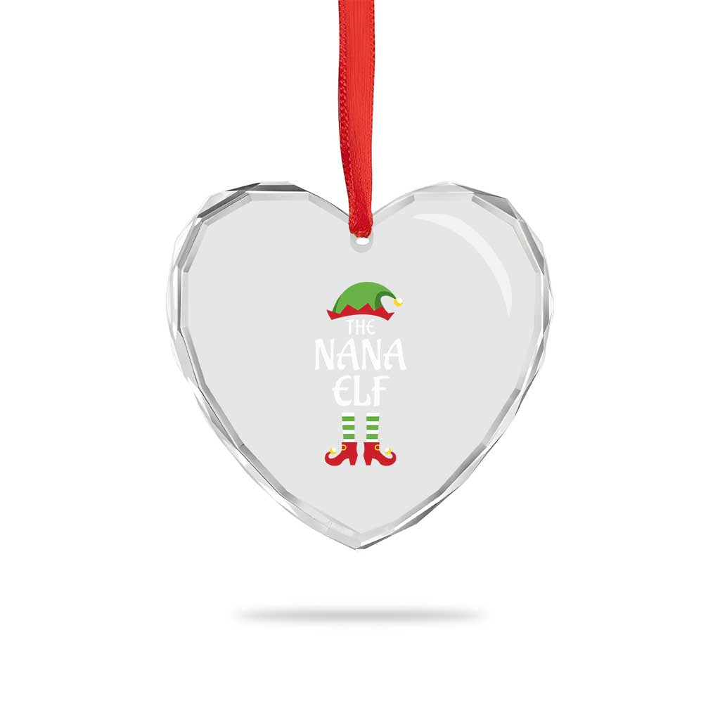 Xmas The Nana Elf Heart Crystal Glass Ornament Funny Grandma Xmas Family Matching - Wonder Print Shop