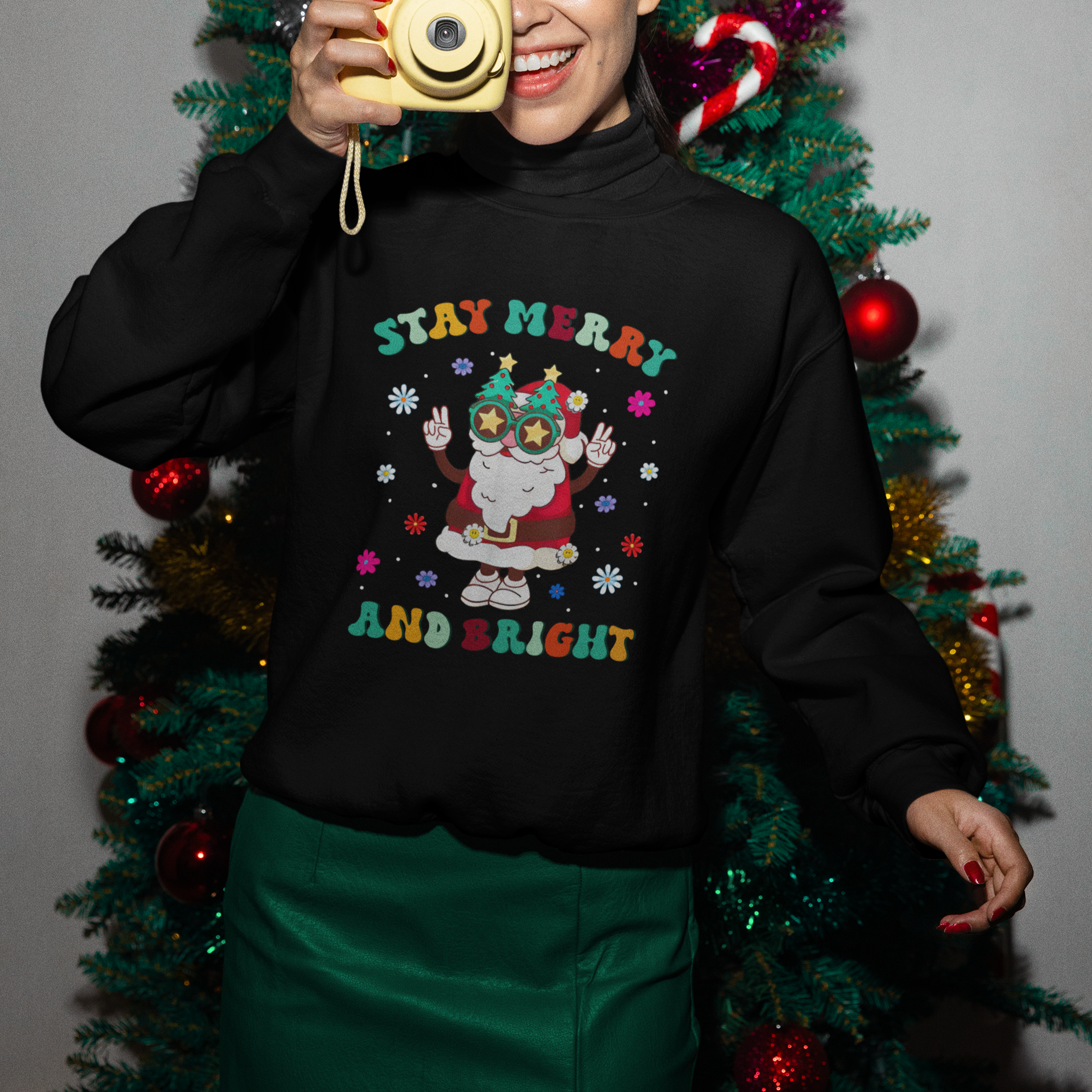 Stay Marry and bright Groovy Christmas Hippie Santa Clause Sweatshirt - Wonder Print Shop