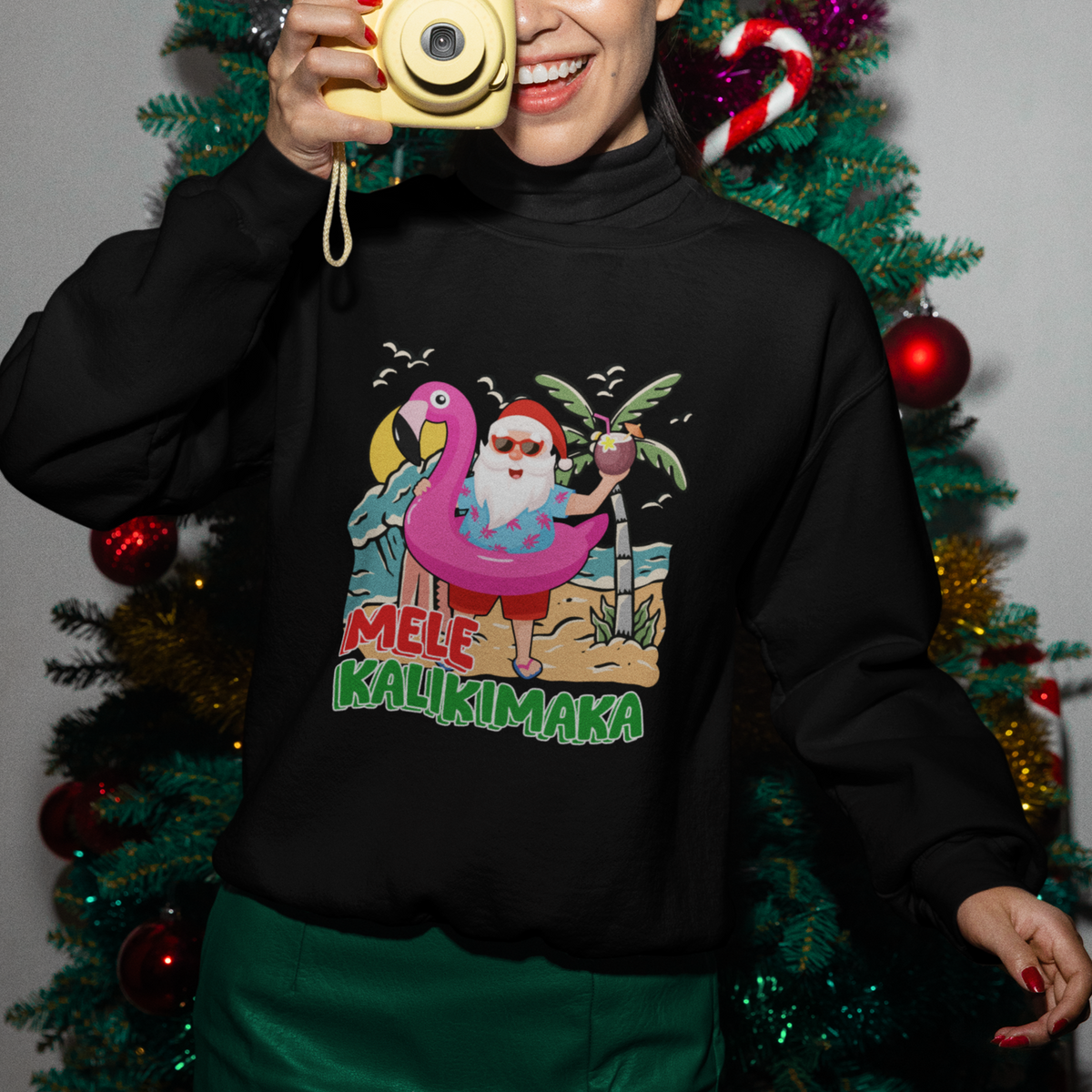 Mele Kalikimaka Tropical Hawaiian Christmas in Hawaii Beach Santa Sweatshirt - Wonder Print Shop
