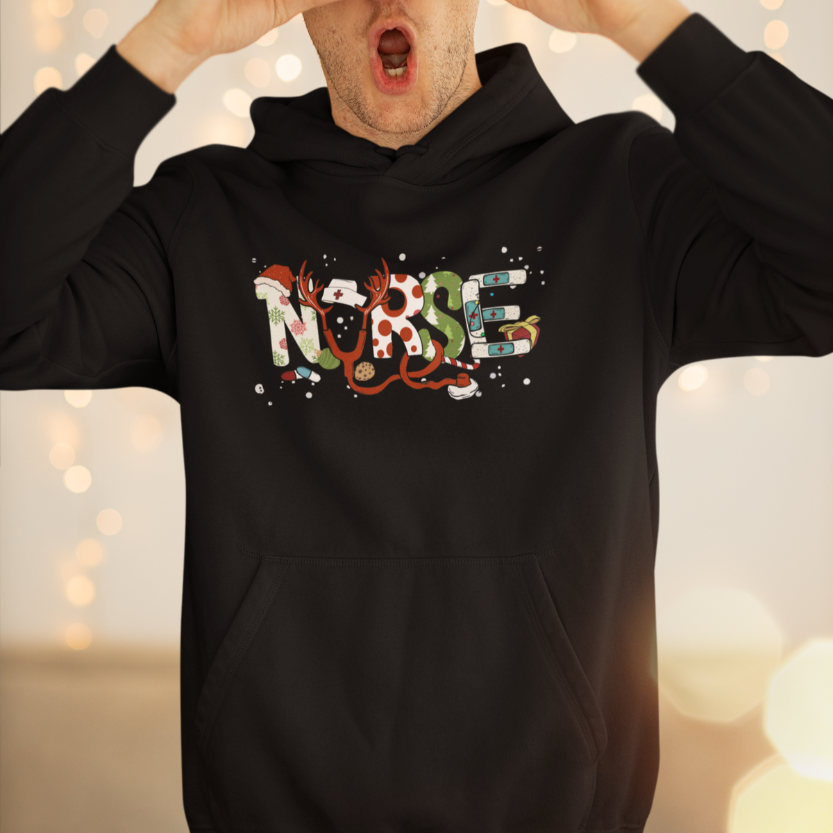 Christmas Nurse Xmas Stethoscope Reindeer Hat Hoodie - Wonder Print Shop