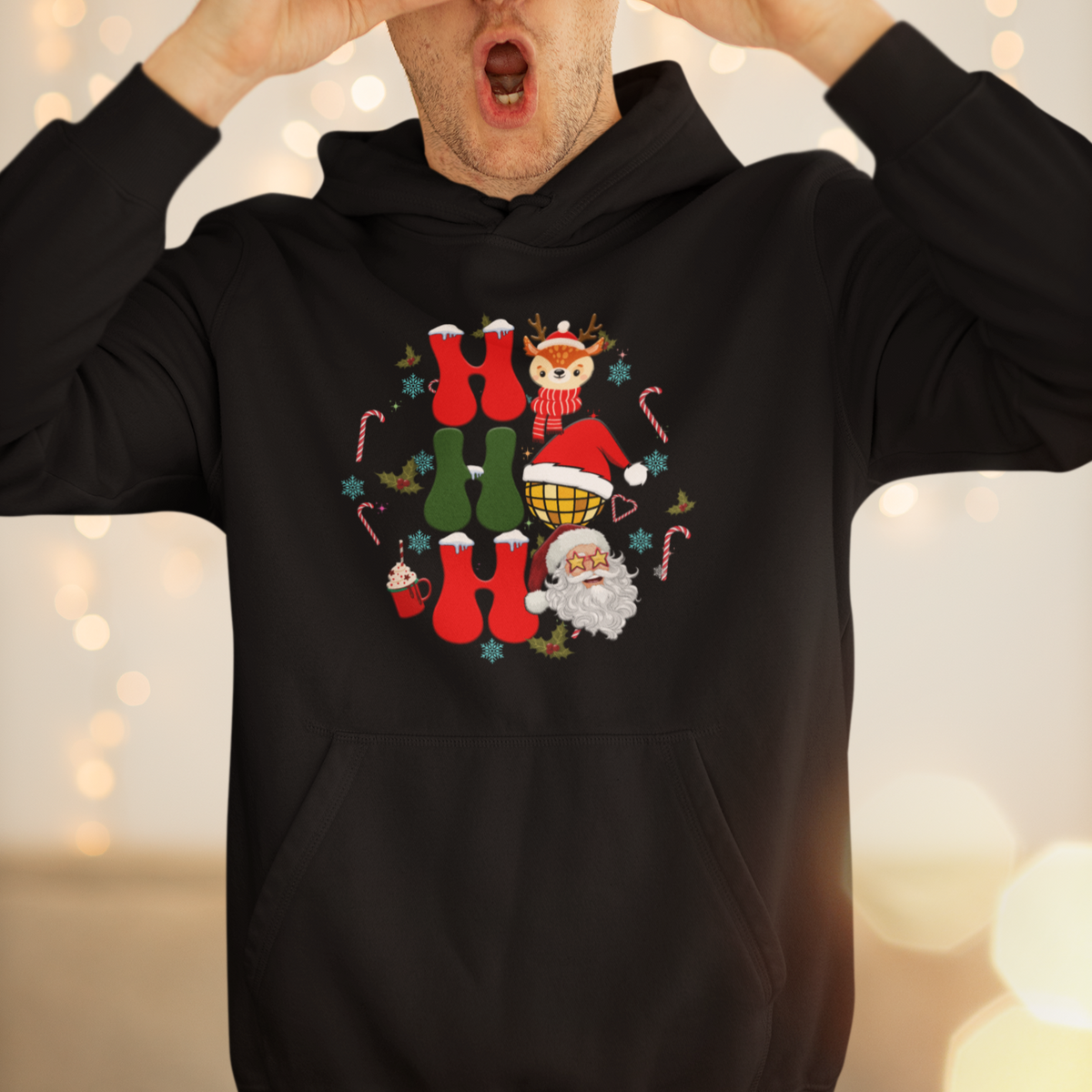 Retro Groovy Christmas Ho Ho Ho Reindeer Disco Ball Santa Xmas Hoodie - Wonder Print Shop
