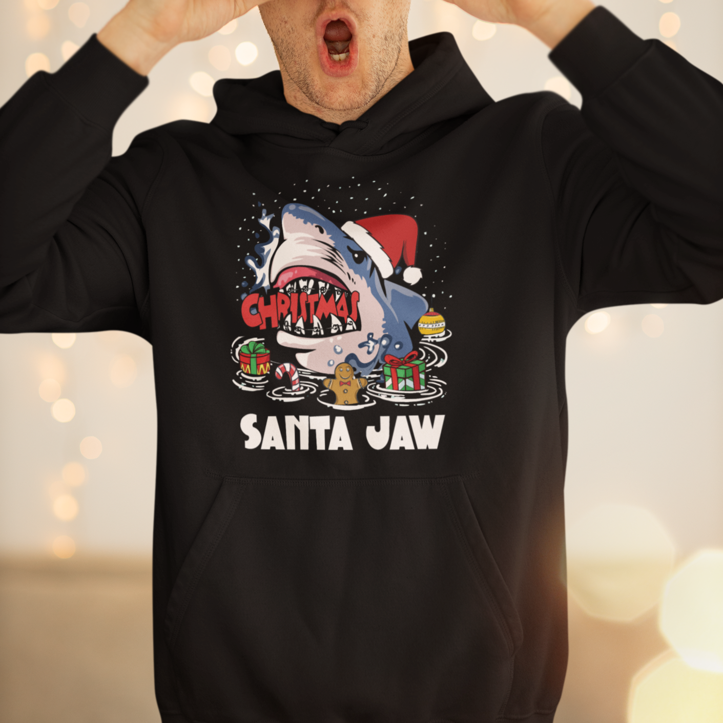 Santa Jaws Shark Christmas At The Beach Hoodie - Wonder Print Shop