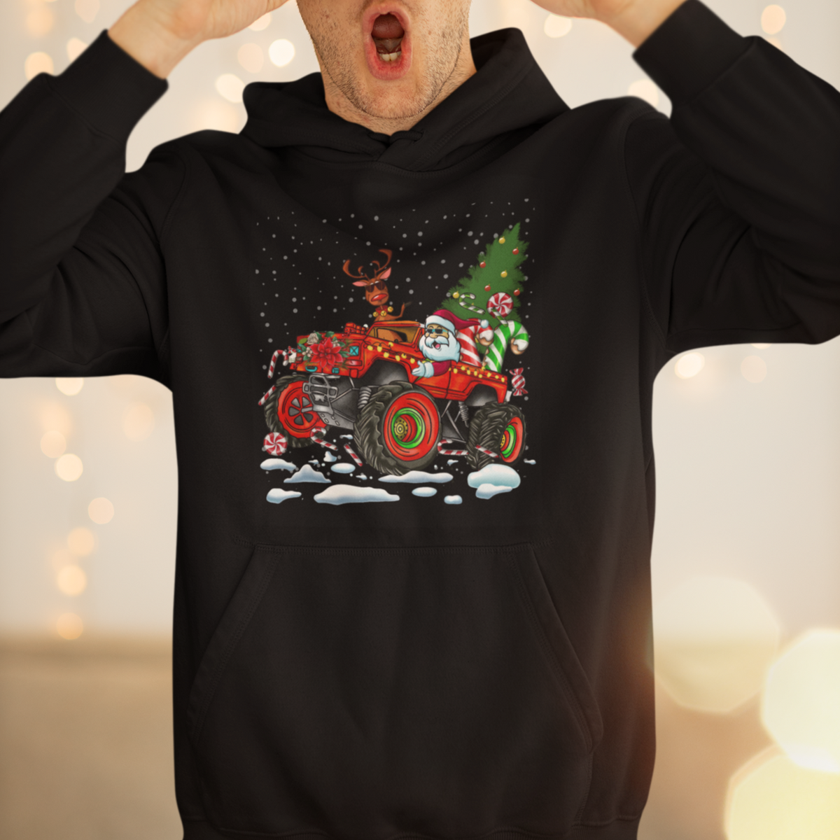 Construction Excavator Christmas Tree Light Hoodie - Wonder Print Shop