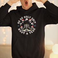 Christmas Hoodie Ho Ho Holy Shit What A Year Funny Skeleton Skull Xmas Hat - Wonder Print Shop