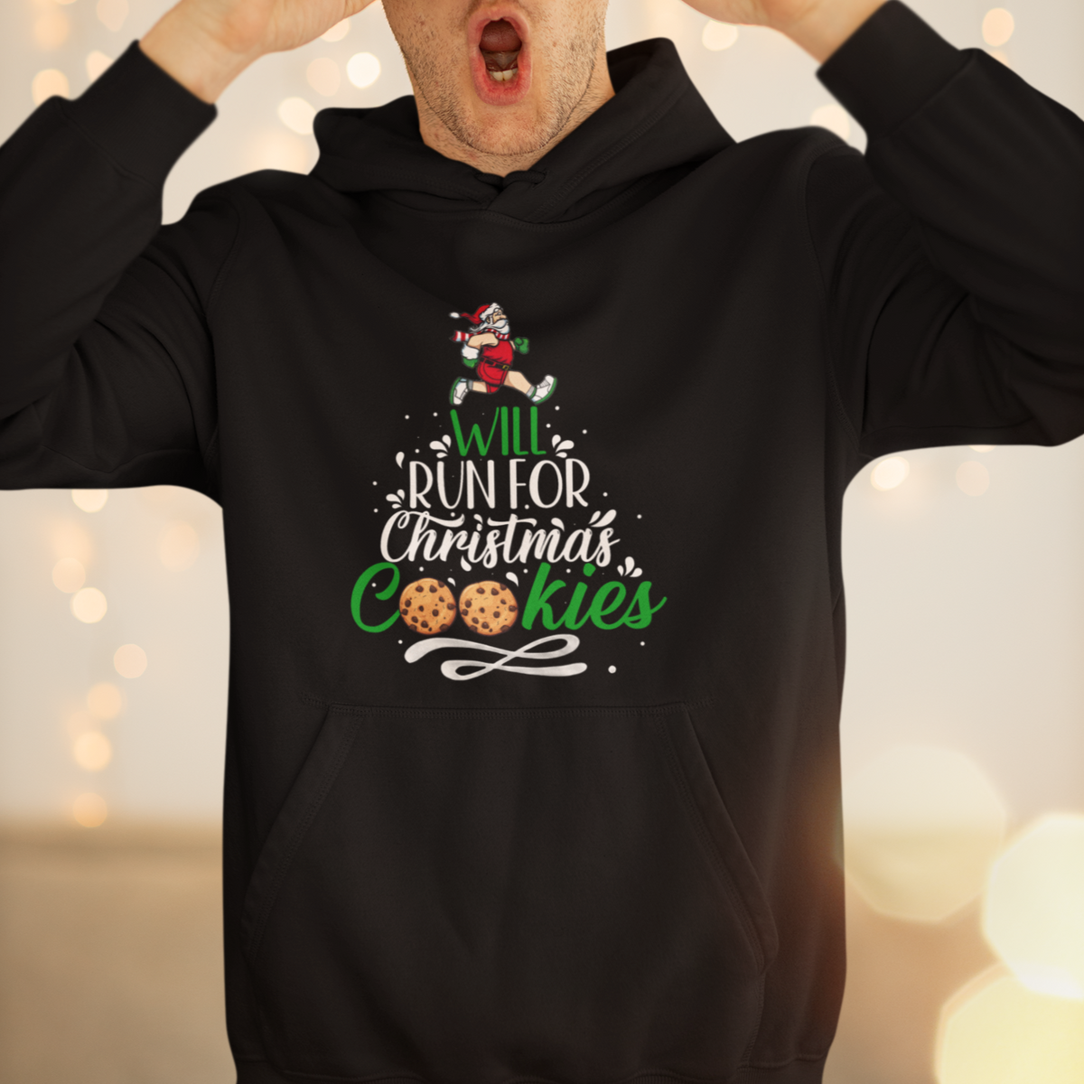 Will Run For Christmas Cookies Santa Running Race Hoodie - Wonder Print Shop