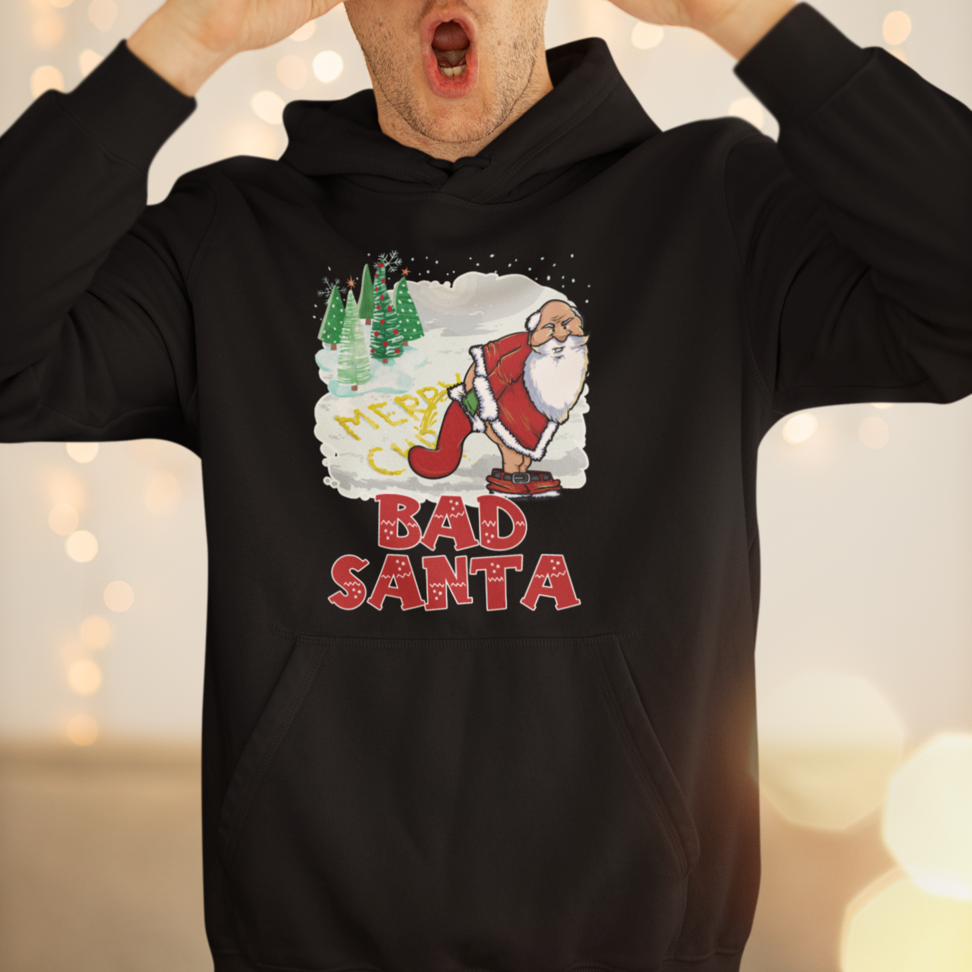 Bad Santa Merry Chrsitmas Funny  Naughty Xmas Hoodie - Wonder Print Shop