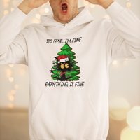 Black Cat Christmas Hoodie It's Fine I'm Fine Everthing Is Fine Funny Xmas - Wonder Print Shop