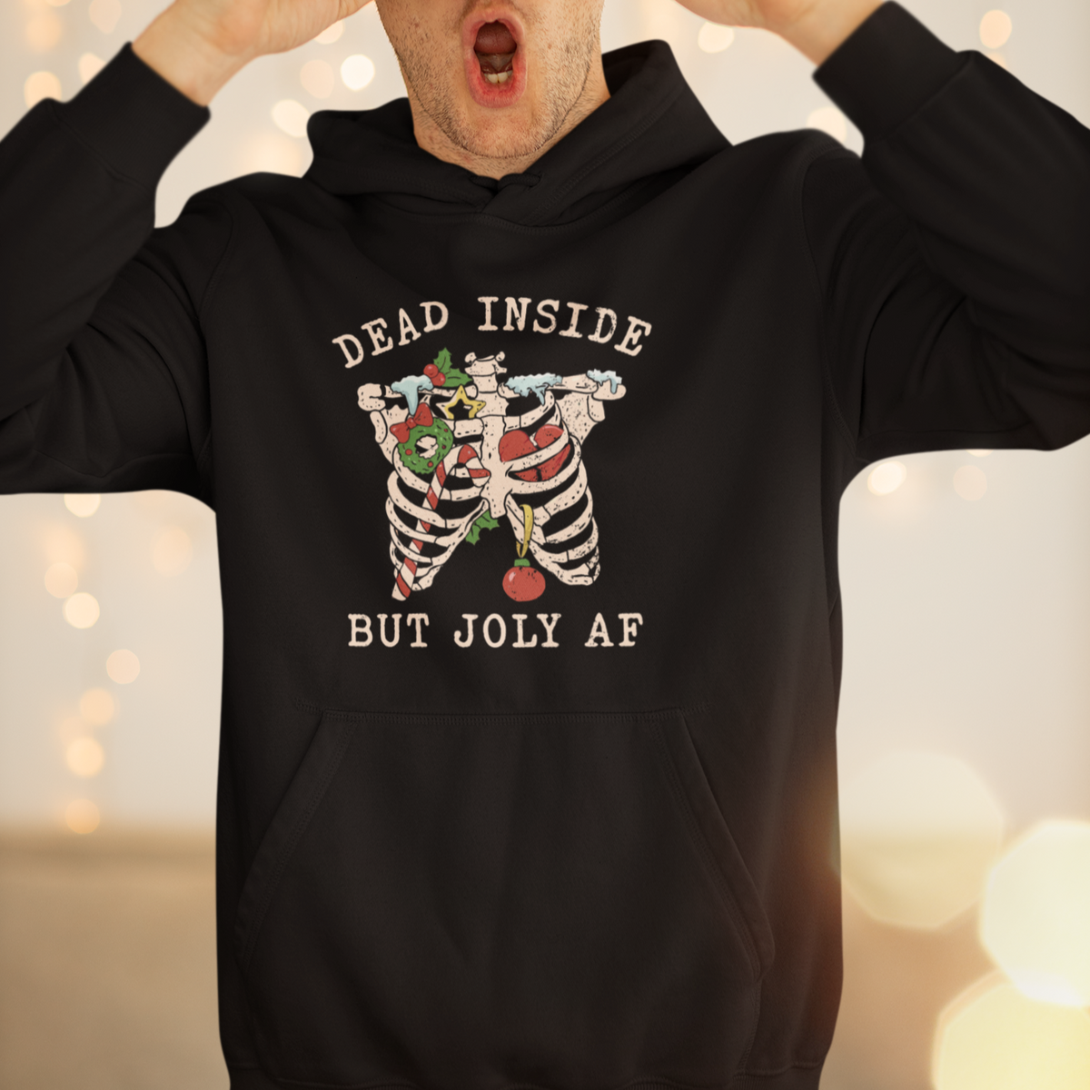 Skeleton Christmas Hoodie Dead Inside But Jolly AF Xmas Vibe - Wonder Print Shop