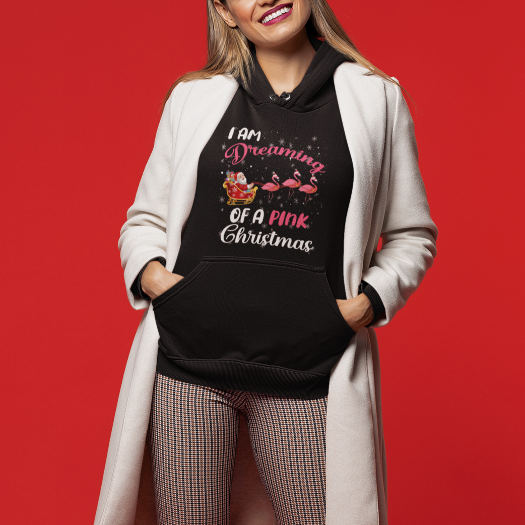 I Am Dreaming Of A Pink Christmas Santa Flamingo Hoodie - Wonder Print Shop