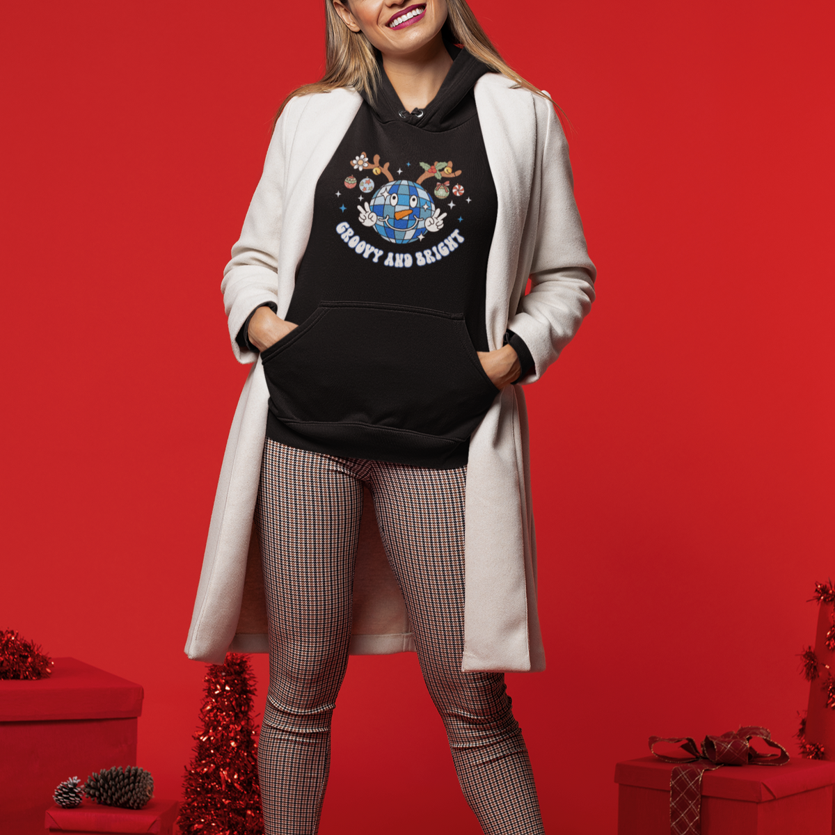 Groovy And Bright Merry Christmas Disco Ball Reindeer Hoodie - Wonder Print Shop