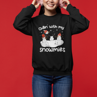 Christmas Sweatshirt Chillin With My Snowmies Funny Snowman Friendship - Wonder Print Shop