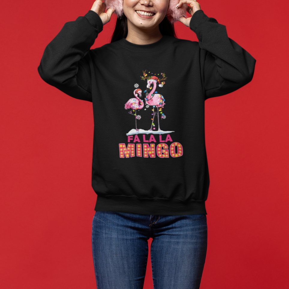 Fa La La Mingo Flamingo Hawaiian Retro Christmas Sweatshirt - Wonder Print Shop