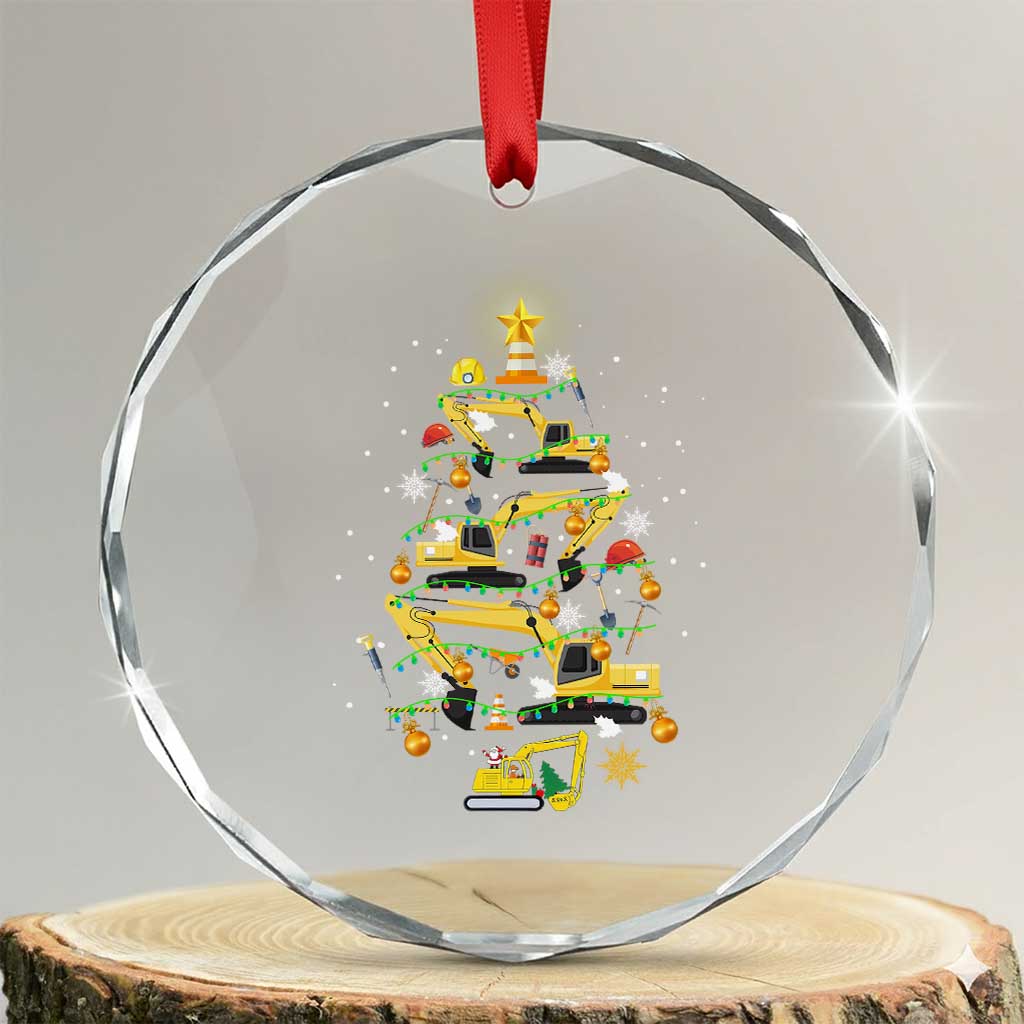 Xmas Tree Construction Excavator Crystal Glass Ornament TS09