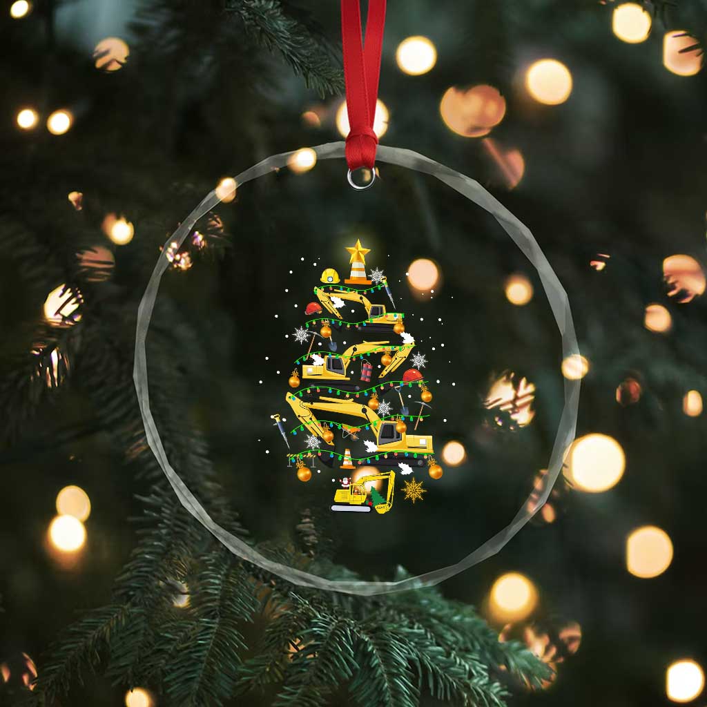 Xmas Tree Construction Excavator Crystal Glass Ornament TS09