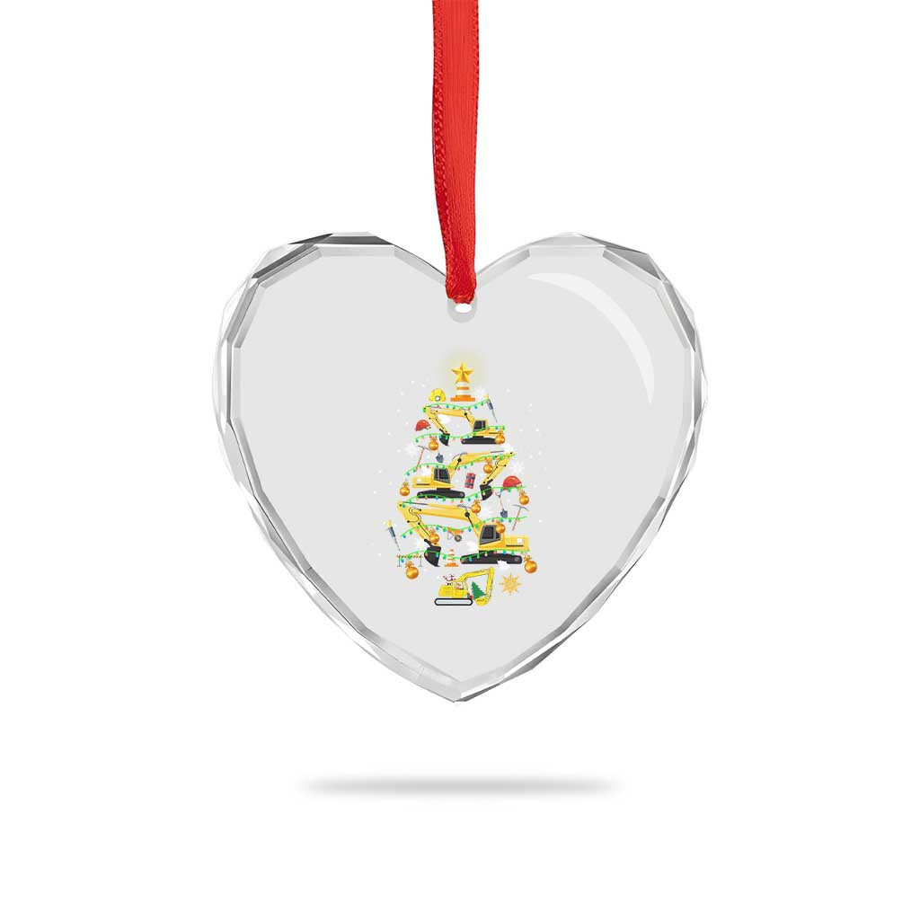 Xmas Tree Construction Excavator Heart Crystal Glass Ornament - Wonder Print Shop