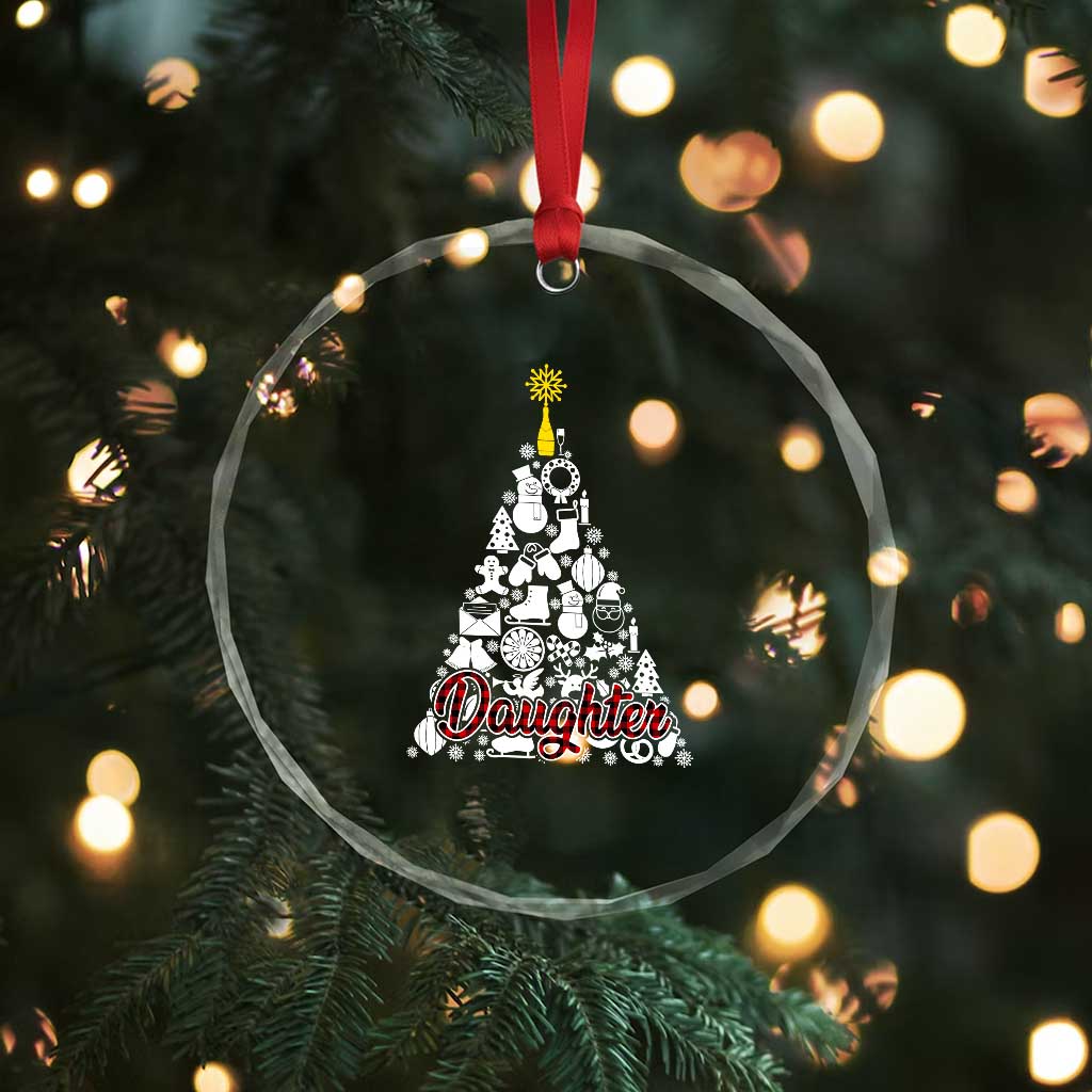 Xmas Tree Crystal Glass Ornament Red Plaid Daughter TS02