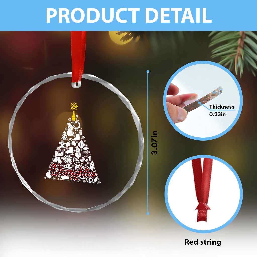 Xmas Tree Crystal Glass Ornament Red Plaid Daughter TS02