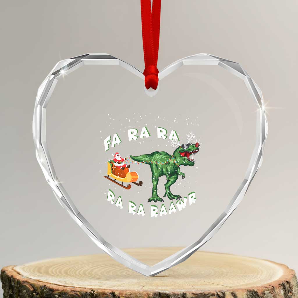Xmas Tree Rex Fa Ra Rawr Dinosaur Heart Crystal Glass Ornament - Wonder Print Shop