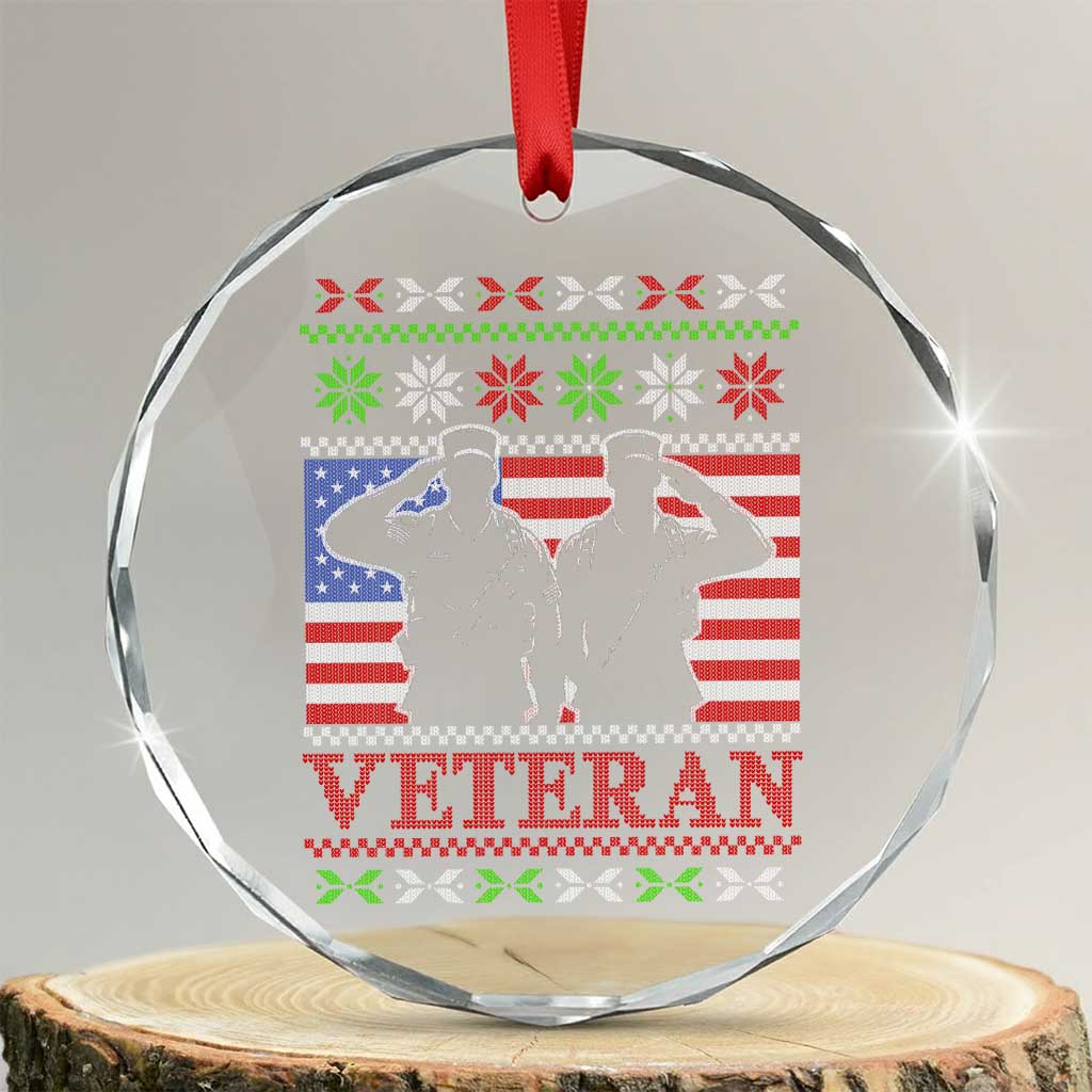 Xmas Veteran Crystal Glass Ornament Soldier America Flag Patriotic TS09