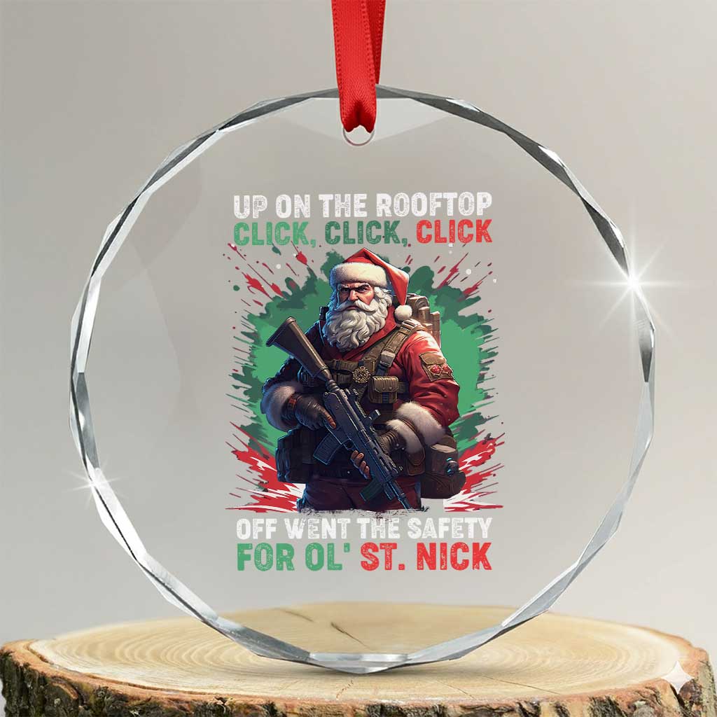 Xmas Veteran Crystal Glass Ornament Up On The Rooftop Click Click Click Santa Patriotic TS09