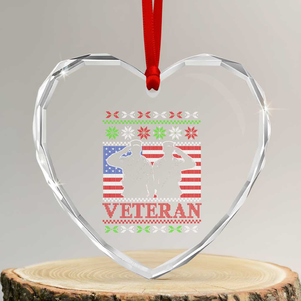 Xmas Veteran Heart Crystal Glass Ornament Soldier America Flag Patriotic - Wonder Print Shop