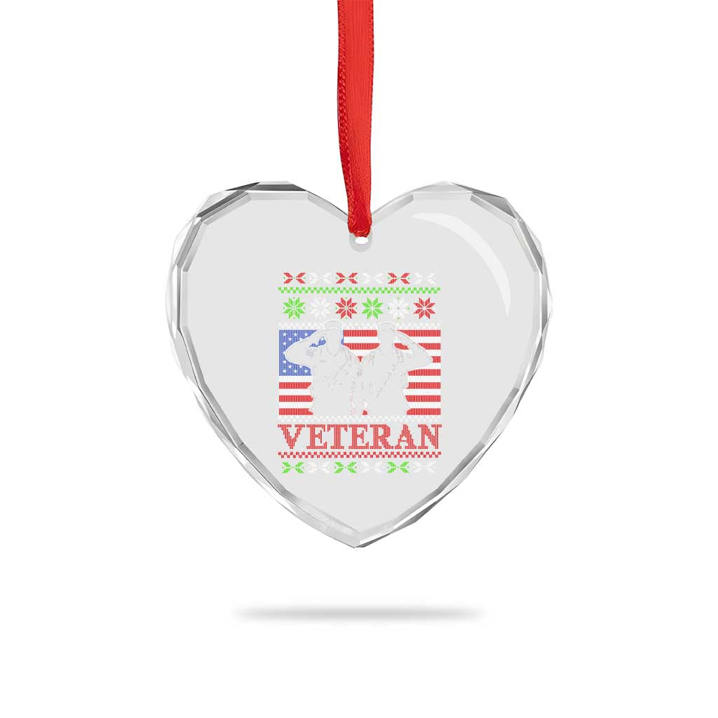 Xmas Veteran Heart Crystal Glass Ornament Soldier America Flag Patriotic - Wonder Print Shop