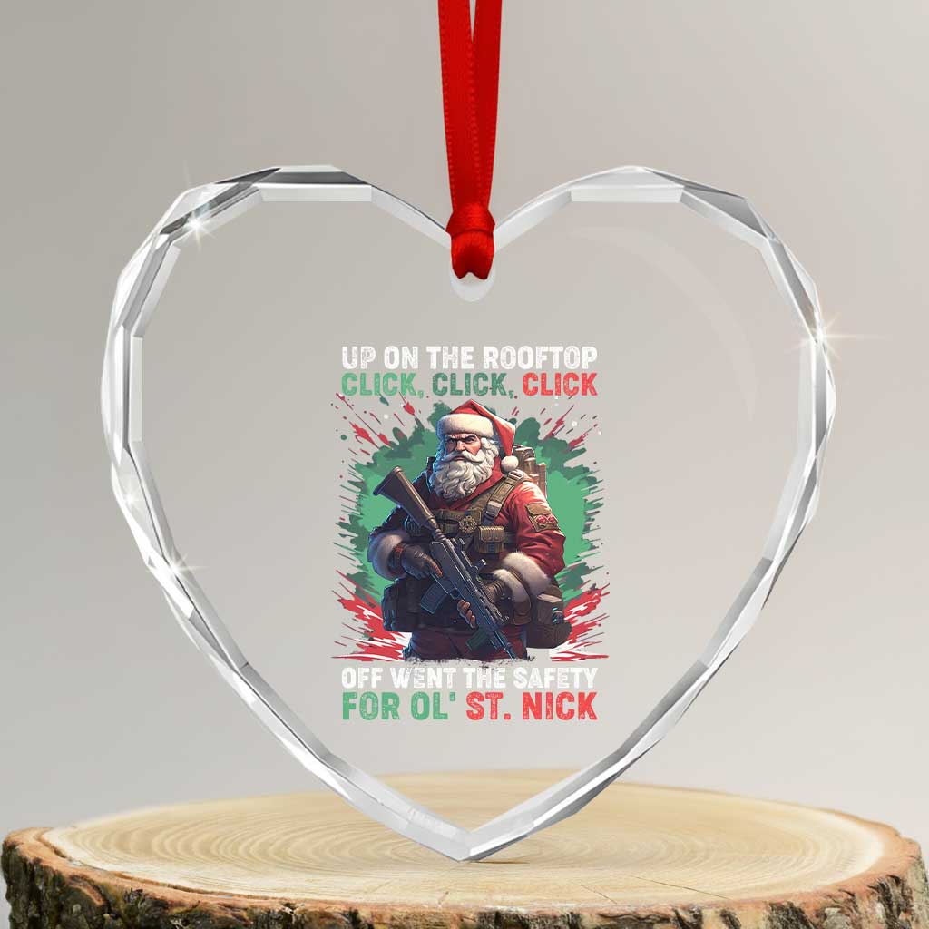 Xmas Veteran Heart Crystal Glass Ornament Up On The Rooftop Click Click Click Santa Patriotic - Wonder Print Shop