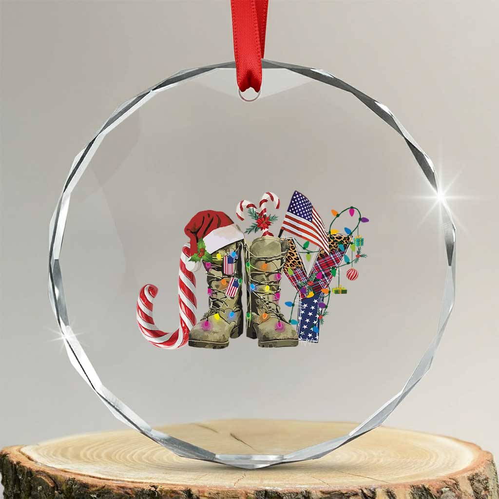 Xmas Veterans Crystal Glass Ornament Joy Candy Cane American Flag TS11