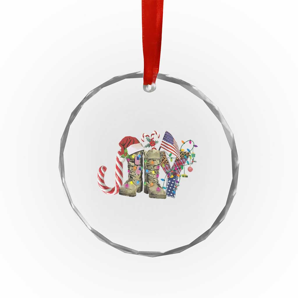 Xmas Veterans Crystal Glass Ornament Joy Candy Cane American Flag TS11