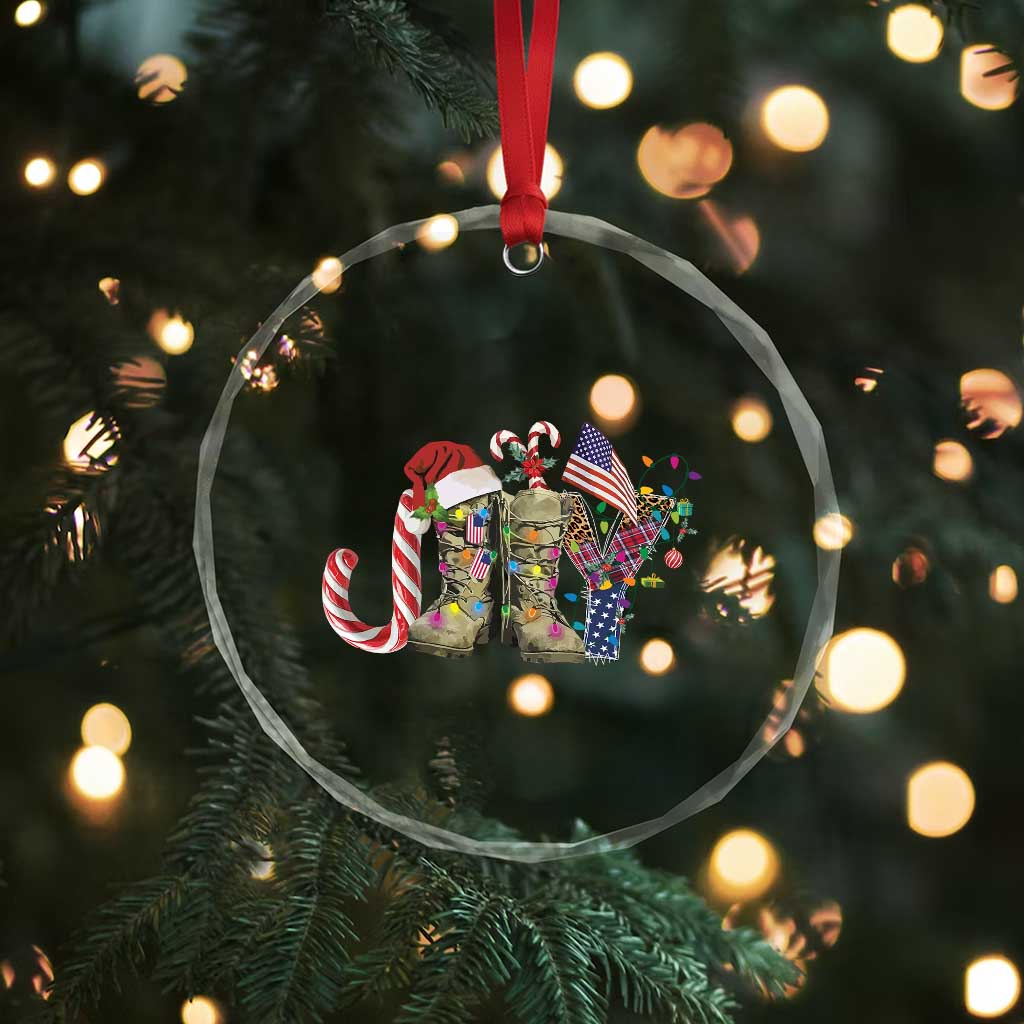 Xmas Veterans Crystal Glass Ornament Joy Candy Cane American Flag TS11