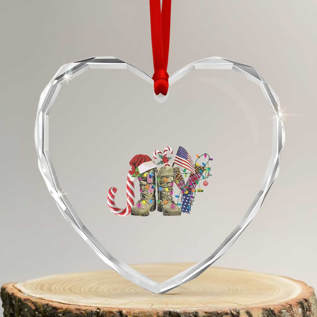 Xmas Veterans Heart Crystal Glass Ornament Joy Candy Cane American Flag - Wonder Print Shop